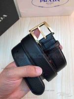High Quality Prada Saffiano Leather Belt - Gold Buckle